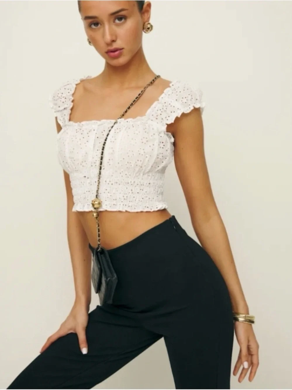 Reformation White Eyelet Smocked Crop Top - Women's medium